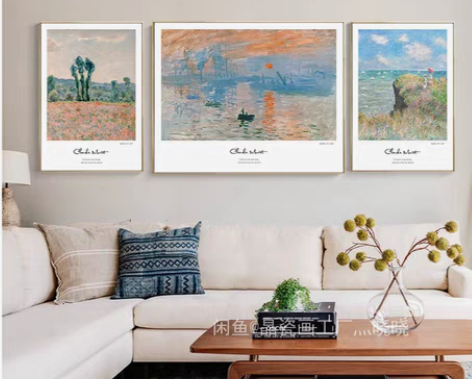包邮莫奈名画日出印象派油画现代简约客厅装饰...