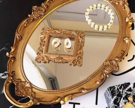 全新首饰盘ins北欧复古金边镜面饰品珠宝拍...