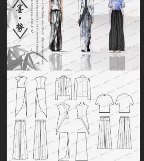 接服装款式图代画，灵感版，面料提取 廓形提...