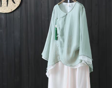转卖中国风双层改良茶服女衬衫春夏禅意上衣小...