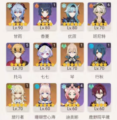 原神成品号，13金雷神钟离心海甘雨优菈公子...