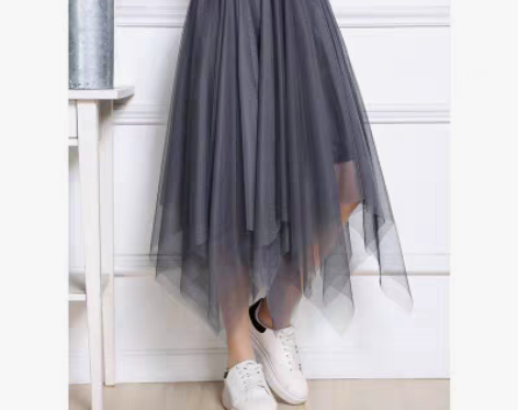 转卖不规则网纱半身中长裙松紧腰大摆半身裙子...