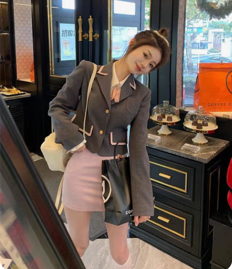 包邮YOUZIQI柚子琪 撞色西装外套女小...