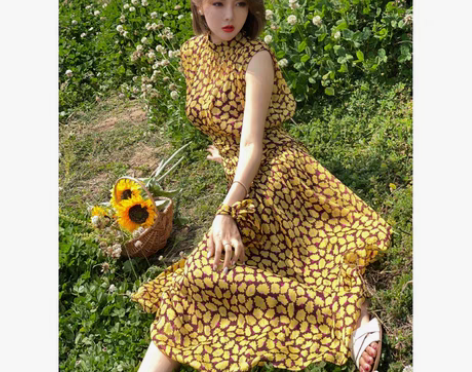 转卖XULU原创夏季气质乔其纱小清新印花裙...