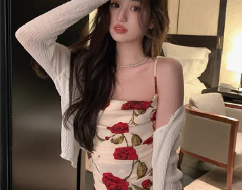 转卖邱肉瑶2022年夏季新款碎花紧身性感吊...