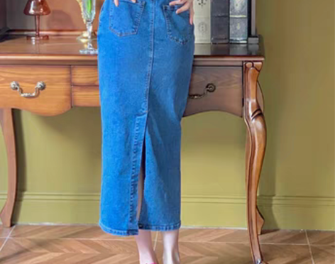 转卖酒午港风复古2021春季新款高腰牛仔裙...