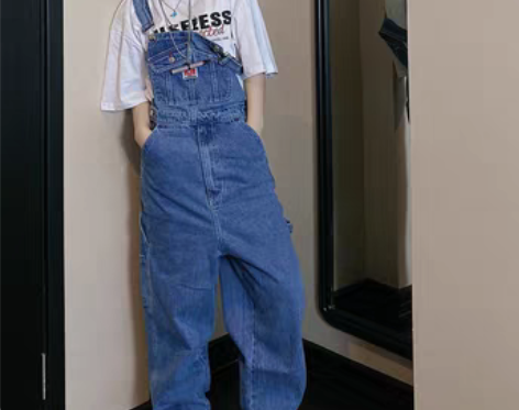 转卖牛仔背带裤男女春秋韩版宽松复古港味显瘦...