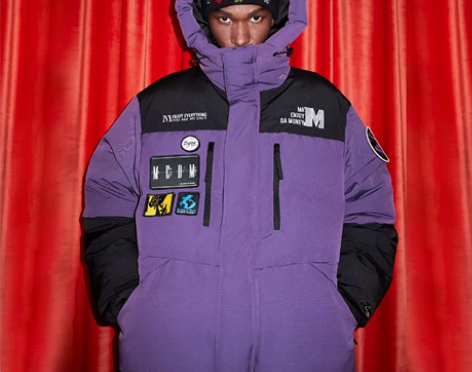 MEDM羽绒服男超厚拼色甩帽可替换刺绣章户...