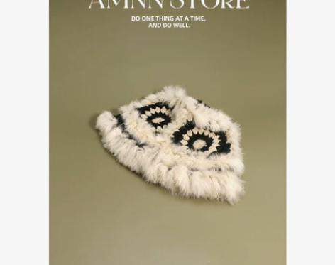 AMNN 帽子 2021年新款小众毛绒手工...