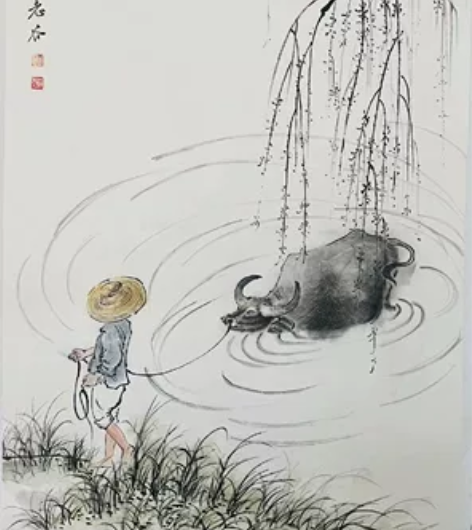 著名画家谷晓杰作品 浴牛图 勿直拍 有意私...