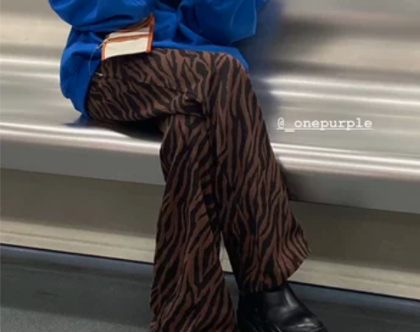 ONE PURPLE 复古高腰显瘦斑马纹直...