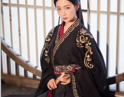 长安月下原创汉服鱼玄机黑白CP情侣款晋制刺...