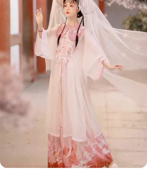 七月夕 兔儿仙官 汉服女绣花圆领对襟长衫云...