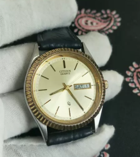 CITIZEN西铁城cq牙圈金盘石英表男表...