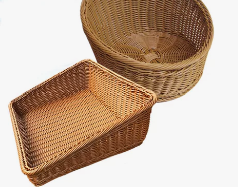 斜口水果篮梯形收纳筐仿藤编织筐超市展示筐面...