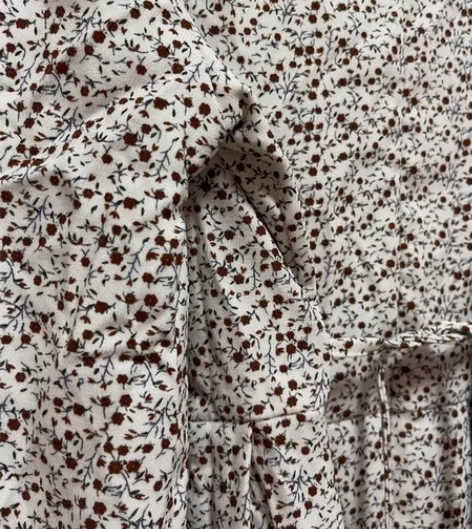 方领碎花裙女春春加绒长袖显瘦长裙子长款法式...