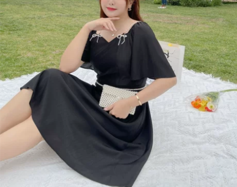 大码女装薄纱连衣裙夏2021新款胖妹妹气质...