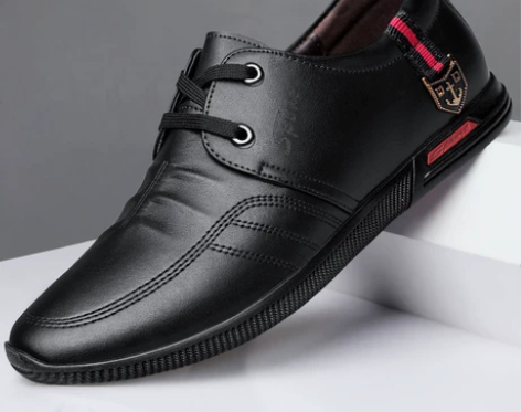 新款四季男士休闲皮鞋尖头系带男鞋商务正装舒...