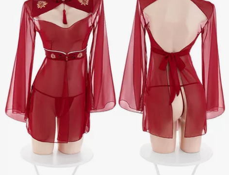 霏慕 飘逸红纱古风汉服套装情趣角色扮演古装...