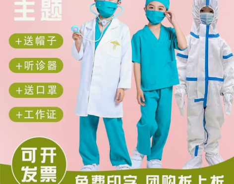 儿童小医生角色扮演护士服套装白大褂手术防护...