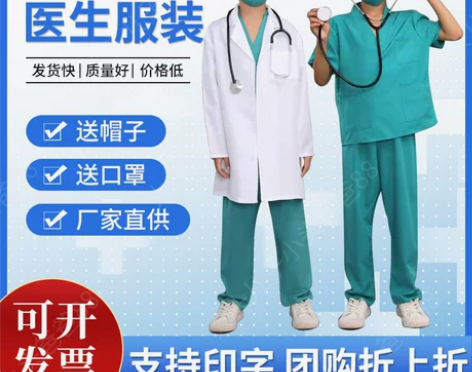 ?儿童白大褂小医生角色演出服表演手术服幼儿...
