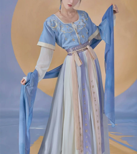 徐娇织羽集【月华】汉服一片式间色裙唐制坦领...