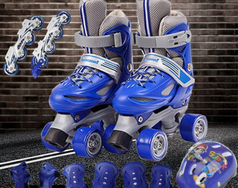 伴威小孩四轮儿童双排溜冰鞋 可变直排闪光 ...