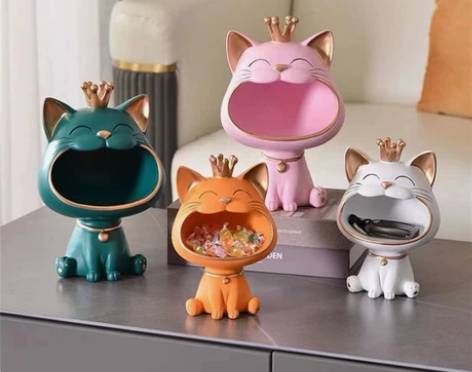 高档轻奢招财猫摆件玄关进门钥匙收纳装饰品客...