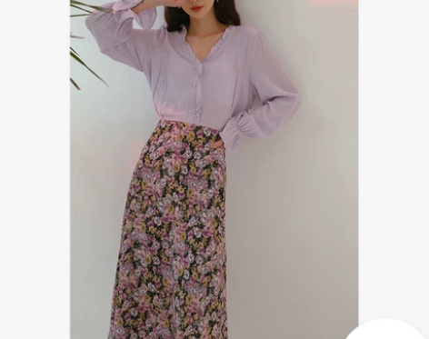 【专区2件6折】韩风小衬衫春复古V领花边宽...