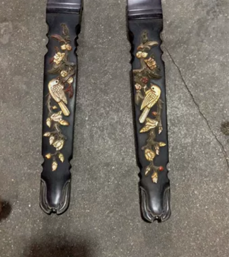 旧藏老物件小叶紫檀镶嵌螺钿工艺花鸟纹古琴形...