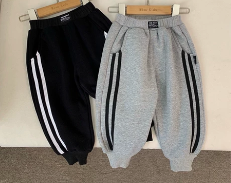 2022童双杠运动裤磨毛束脚长裤秋款男宝宝...