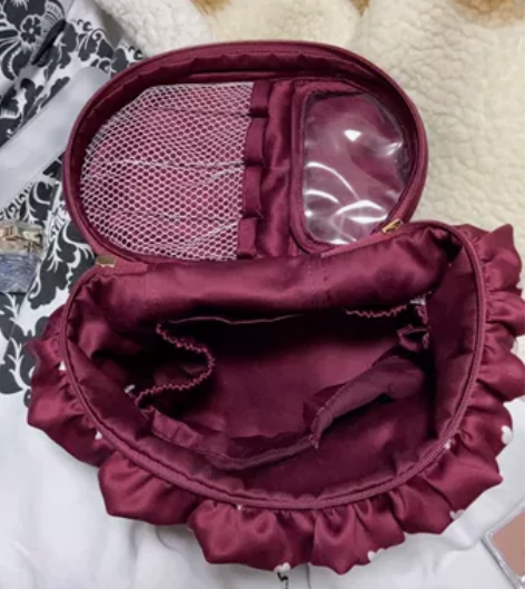 甜美日系爱心花边立体化妆包 旅行收纳便携小...