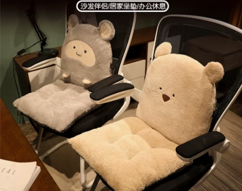 卡通方熊连体坐垫靠垫一体办公室久坐椅子座垫...