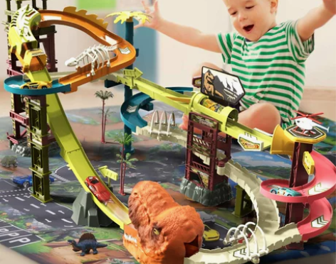 恐龙盘山公路轨道车小火车儿童弹射汽车玩具男...