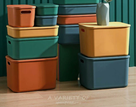 便宜桌面收纳盒塑料带盖客厅置物盒宿舍零食筐...