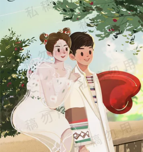 接情侣照片手绘 头像手绘  请柬手绘 手绘...