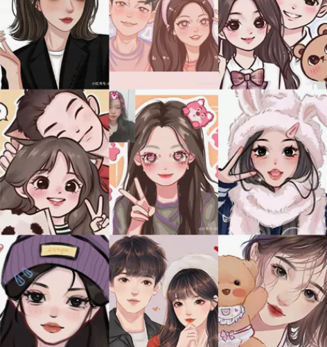 q版手绘头像卡通人物形象动漫设计情侣漫画真...