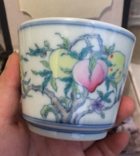 景德镇精品 晓良窑斗彩 寿桃三多主人杯 茶...
