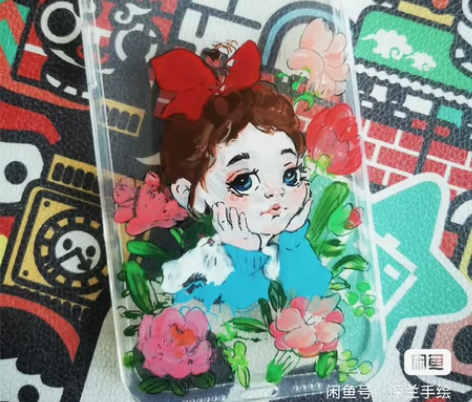 手绘手机壳，毕业于天津美术学院，此款为水彩...