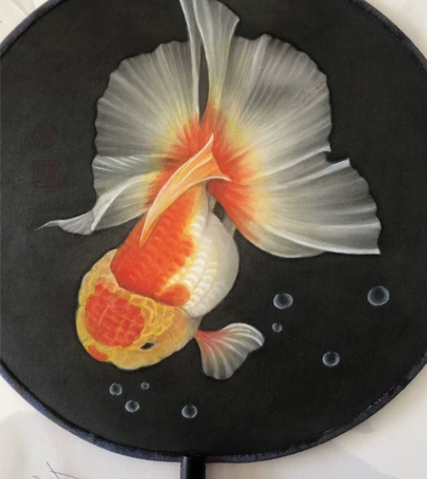 本人最新完工手绘国画工笔单面真丝绢扇，小金...
