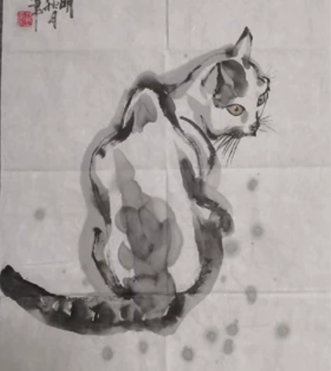 纯手绘水墨国画《咪咪萌》 作者:卜登云 尺...