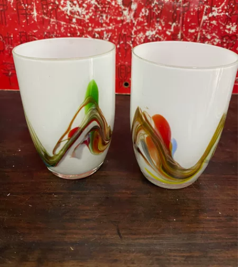 老上海绞胎琉璃杯，一对，全品！图九是一个杯...