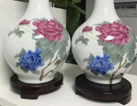 特价出两对牡丹瓶花瓶摆件古玩博古架收藏！ ...