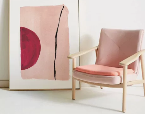 半边红日 北欧风抽象玄关装饰画简约粉色艺术...