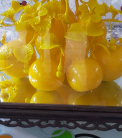 博山机油黄琉璃于灯工合体，琉璃葫芦(福禄)...