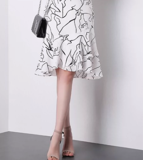 印花中长款半身裙女过膝A字裙高腰大摆中长裙...