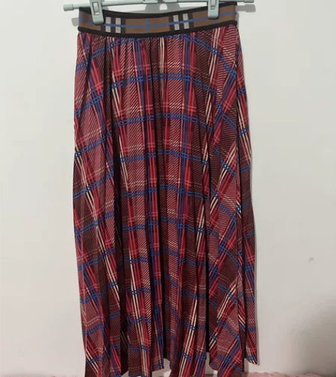 秋水伊人 春秋装松紧腰休闲格纹百褶裙中长款...