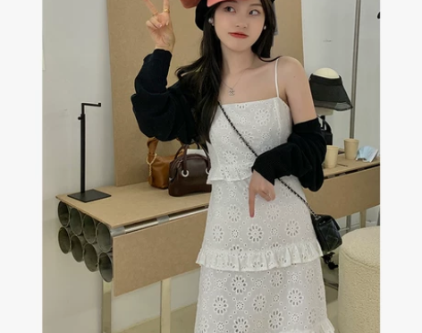 邹邹小个子【通勤穿搭这么穿】绣花吊带裙女内...