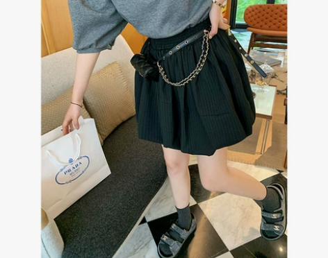 番茄侠+松紧腰蓬松花苞裙半身裙女夏显瘦细条...