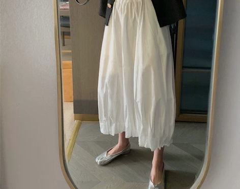 减龄百褶遮胯半身白裙子显瘦a字松紧高腰不规...